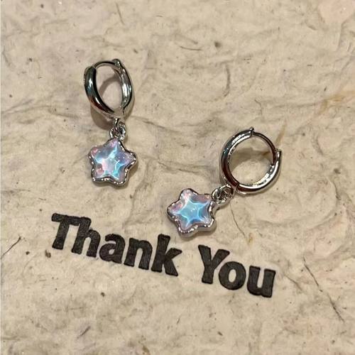 幻彩蓝色星星吊坠耳环耳圈女小众设计感个性甜酷五角星耳钉耳饰品