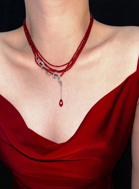 「血蔓」红色串珠灵蛇高级感choker项链红色小众设计感锁骨链