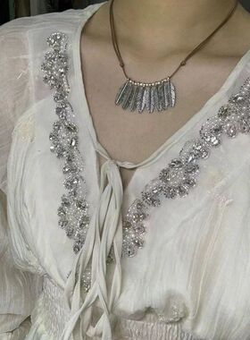 小众复古项链民族度假波西羽毛锁骨链树叶文艺感木珠长项链锁骨链