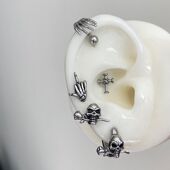 月Lune暗黑系骷髅玫瑰手掌通体复古做旧耳骨钉可水洗免摘耳饰