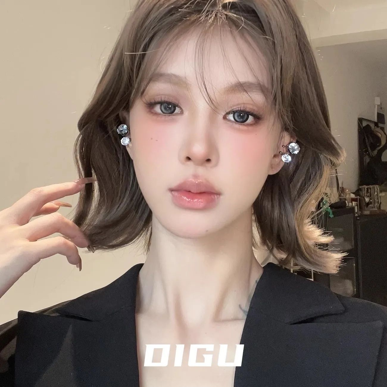 DIGU简约超闪双钻耳夹气质轻奢高级感闪钻无耳洞耳骨夹百搭耳饰
