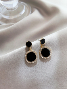 2020年新款 黑色圆圈耳钉高级感小众气质耳环女耳饰S925银针 潮韩版