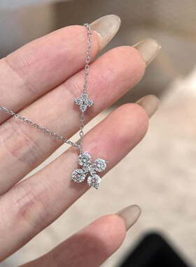 「双生四叶草」银色项链女轻奢小众设计高级感锁骨链生日礼物