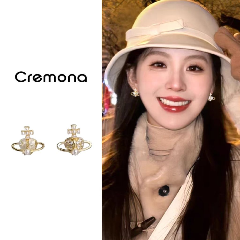 不对称金色爱心十字架星球耳钉轻奢高级感气质大气耳环独特耳饰女