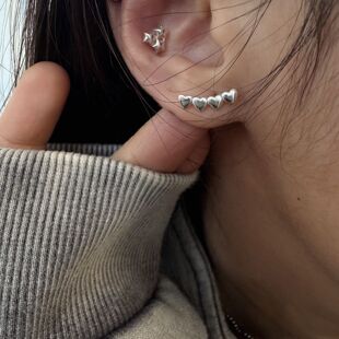 不对称堆叠星星序列爱心耳钉 星迭爱列 梵树For handmade