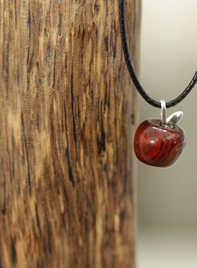 义树家·小苹果原创锁骨链紫檀木珠宝漆艺镶925银叶精细小巧可爱