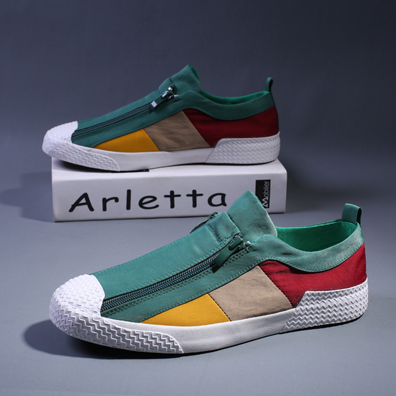 拼色男鞋透气百搭帆布懒人