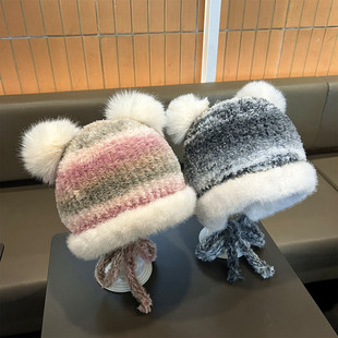 儿童帽子东北防寒加厚女童毛绒帽秋冬季宝宝护耳帽毛线帽男童冬款