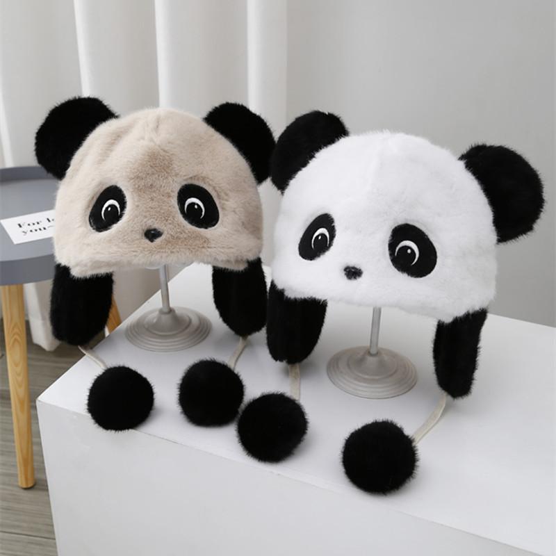 百搭毛绒护耳帽熊猫无檐毛绒帽