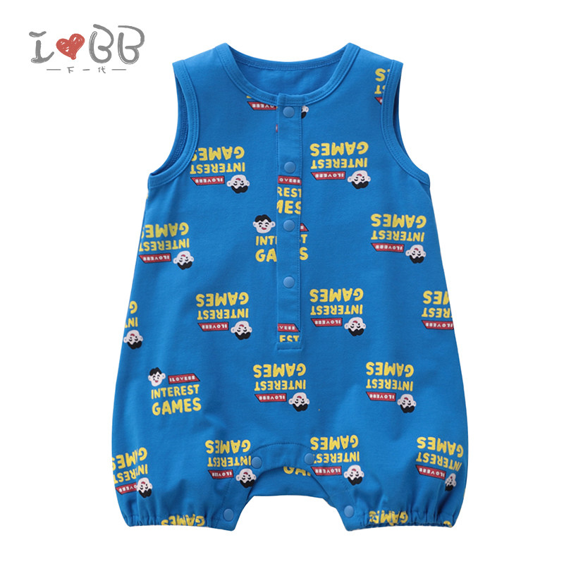 拉比下一代2022夏季新品儿童宝宝短袖连体衣圆领薄款外出哈衣爬服