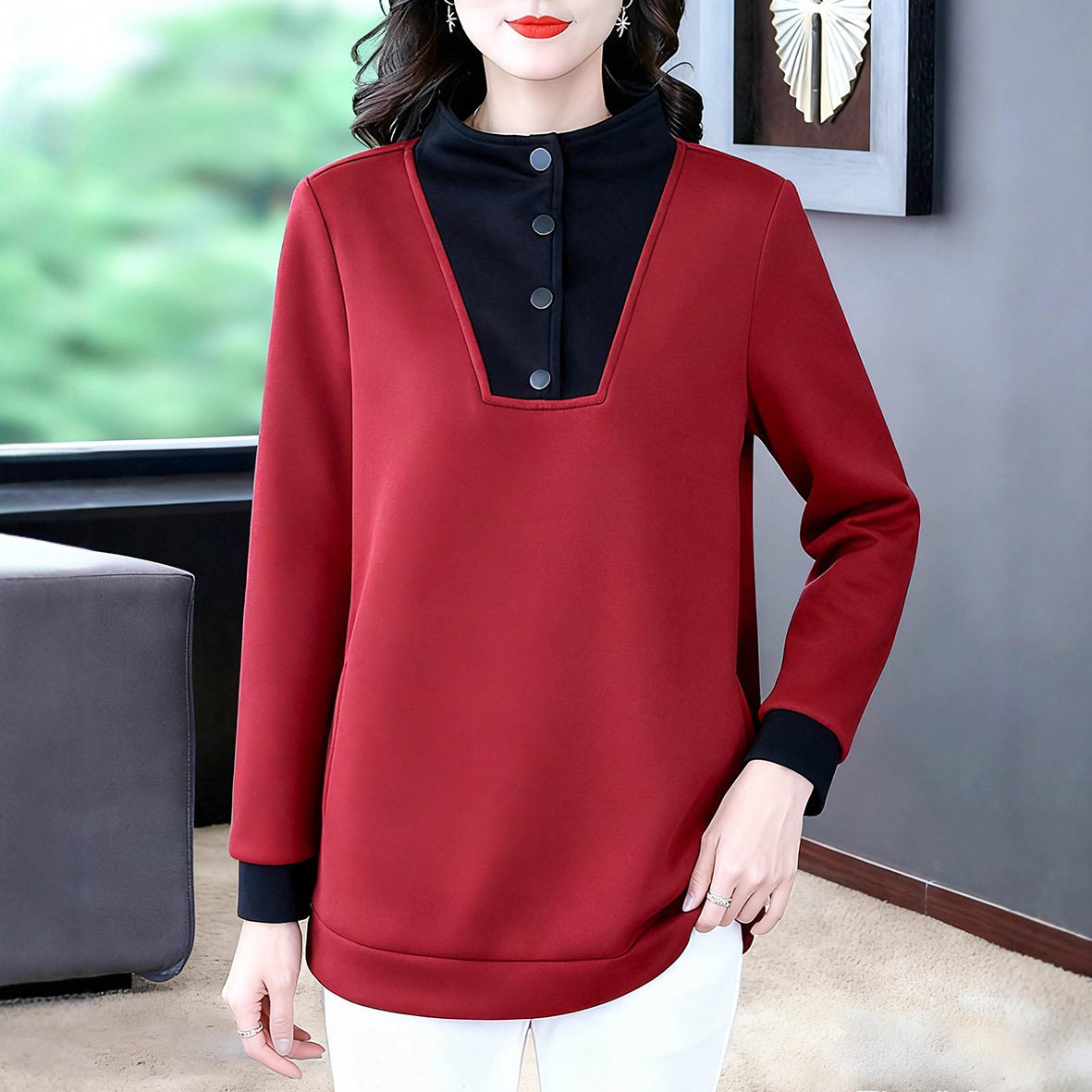 2025秋冬新款长袖半高领拼接休闲显瘦大码卫衣240斤胖妈妈女装,女装/女士精品,中老年女装,淘宝优惠券,粉丝福利购,淘宝优惠卷