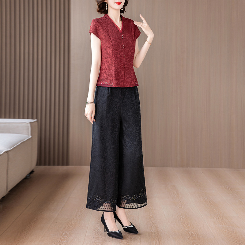 夏新款香云纱套装女中老年妈妈装时尚气质真丝桑蚕丝两件套