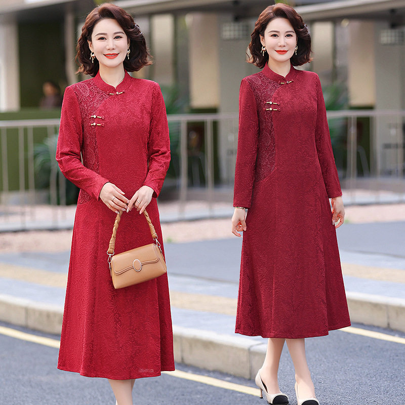 喜婆婆婚宴装结婚妈妈秋装连衣裙2025新款中老年女装春秋旗袍裙子
