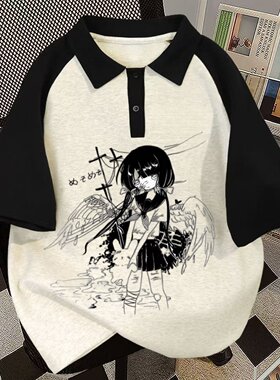 女童日系二次元动漫宅系甜美polo衫短袖t恤中大童女孩夏装上衣服