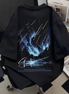 男女童美式酷帅高级感流星印花短袖T恤中大儿童夏季宽松纯棉上衣