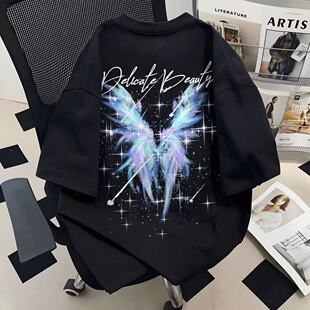 男女童美式酷帅蝴蝶印花纯棉短袖T恤中大儿童2026夏季新款上衣服