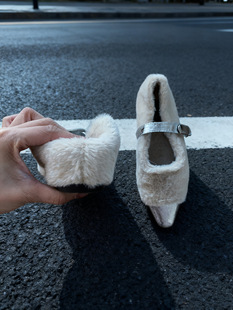 小香风加绒毛毛玛丽珍单鞋 晚风保暖鞋 女秋冬季 法式 子 新款 增高4cm