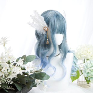 |人鱼恋| lolita假发渐变长卷发 洛丽塔人鱼姬 灰蓝水波纹长假毛
