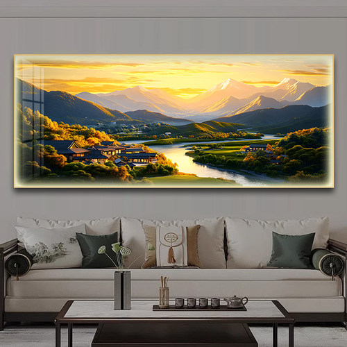 现代简约山水风景入户装饰画高端