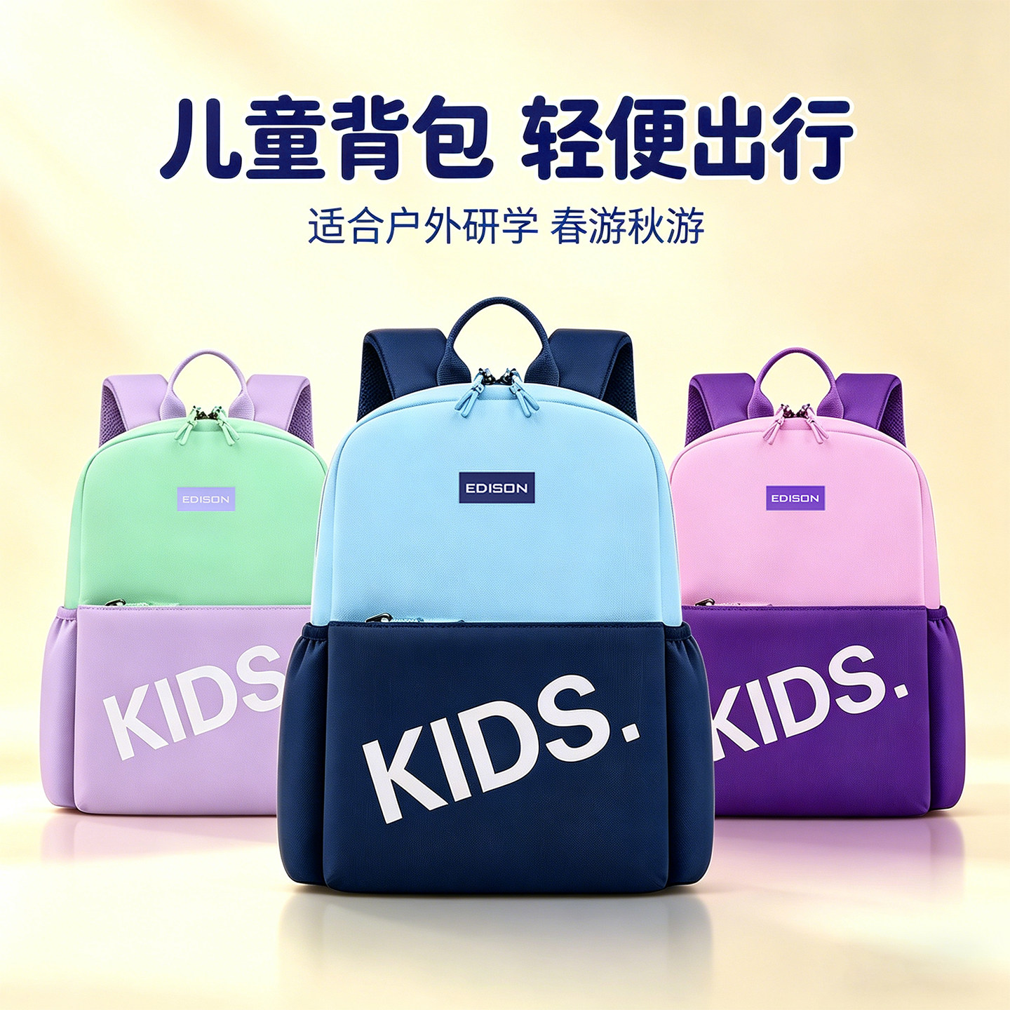爱迪生幼儿园儿童书包小学生户外徒步研学出游轻便小背包男女孩