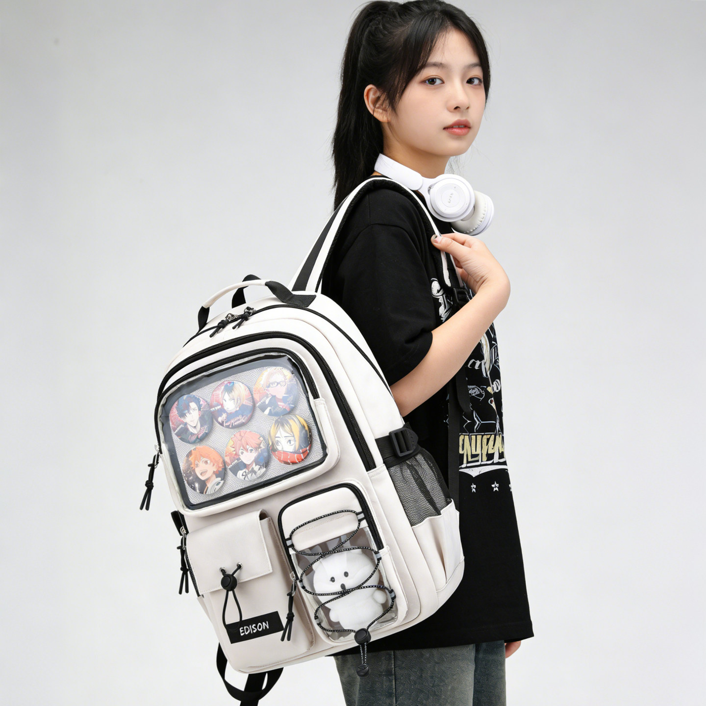 爱迪生中学生轻便护脊书包高颜值ins风双肩痛包二次元DIY吧唧谷子,箱包皮具/热销女包/男包,痛包,淘宝优惠券,粉丝福利购,淘宝优惠卷