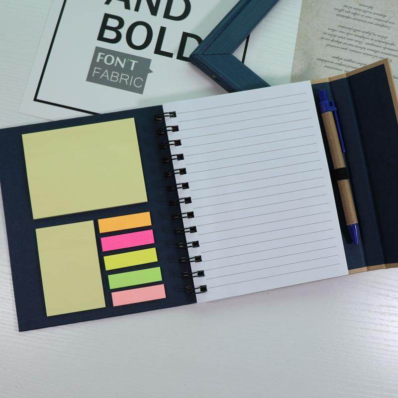 MEMOITA5三合一带笔可撕N次记事便利贴线条内页环保线圈笔记本