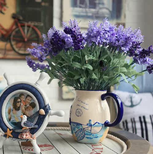 地中海家居装饰摆件 普罗旺斯薰衣草+地中海花器套装