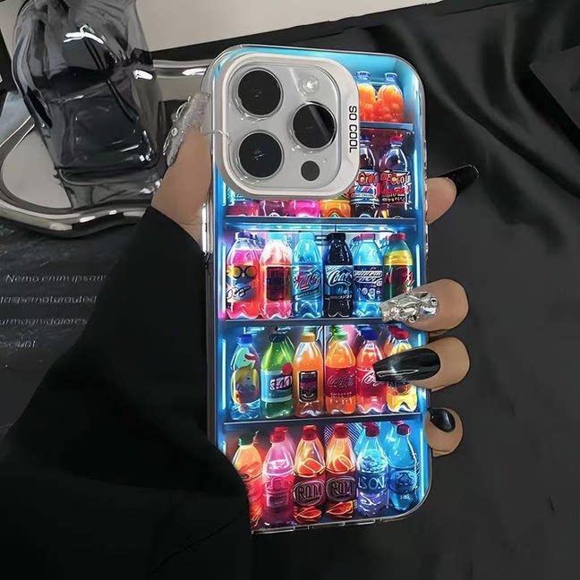 网红炫彩饮料苹果16promax手机壳iPhone15彩银14耐脏12轻奢11创意