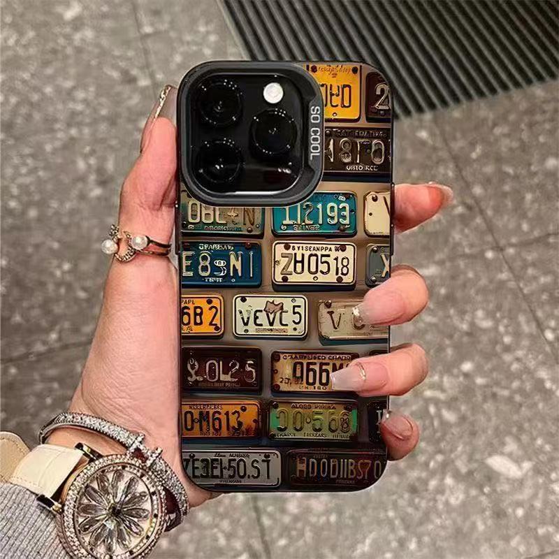 复古车牌适用苹果16PROMAX手机壳iPhone15/iPhone14潮流个性彩银壳