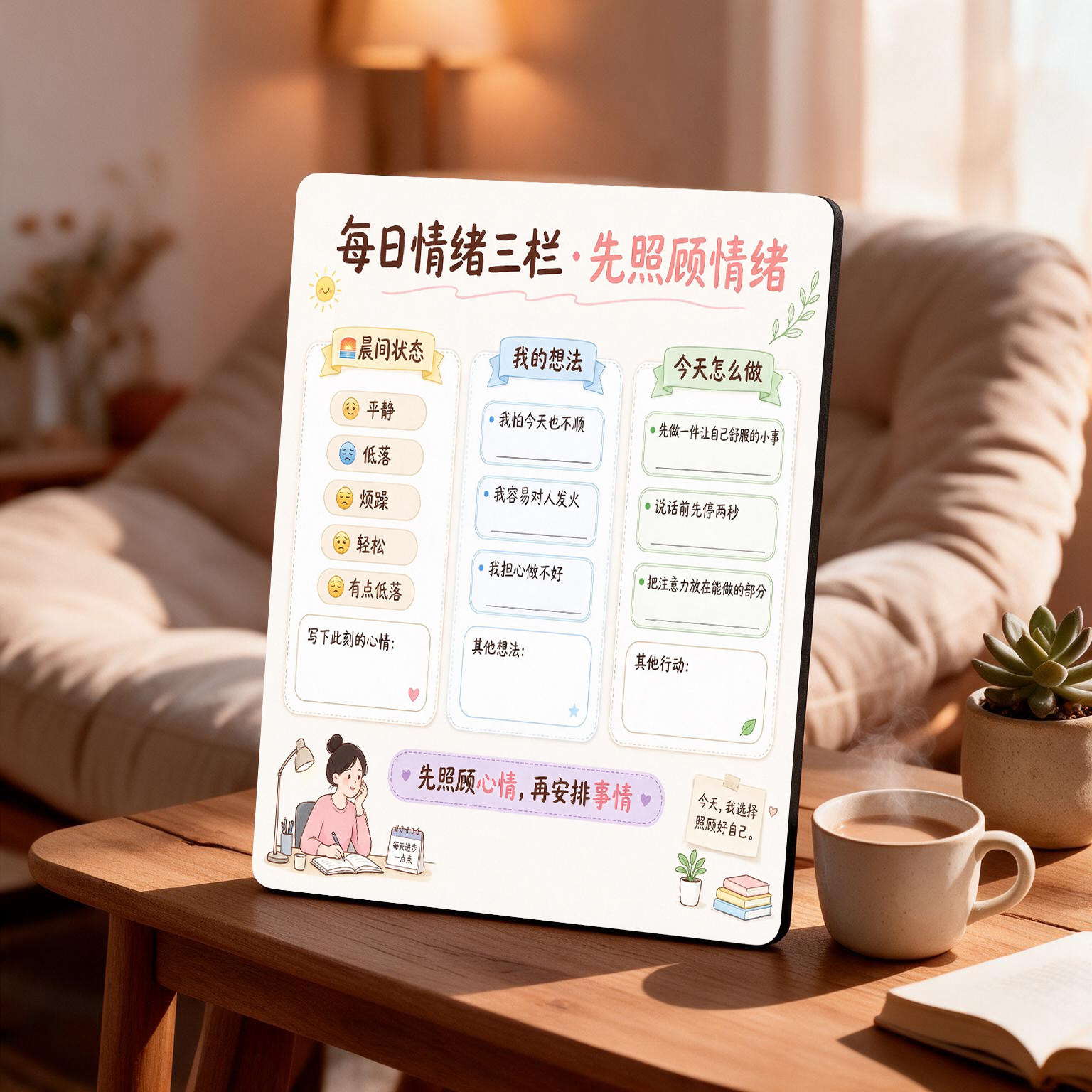 每日情绪三栏摆台不苛责自己治愈学生成人桌面心理提示装饰相框