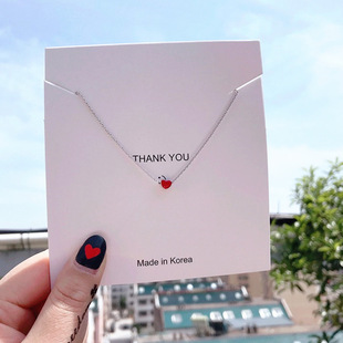 甜美可爱手工红色滴釉爱心小清新桃心电镀S925纯银短项炼锁骨炼女