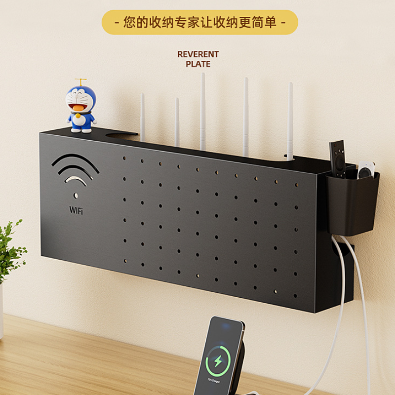 家用挂墙免打孔路由器光猫机顶盒放置架网线插座遮挡盒整理收纳