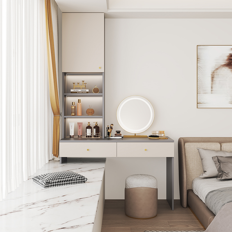檀奥飘窗柜奶油风ENF板材梳妆台