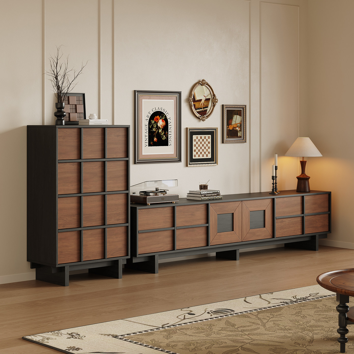 中古风实木电视柜客厅斗柜法式复古骨骼线组合储物落地电视机柜,住宅家具,电视柜,淘宝优惠券,粉丝福利购,淘宝优惠卷