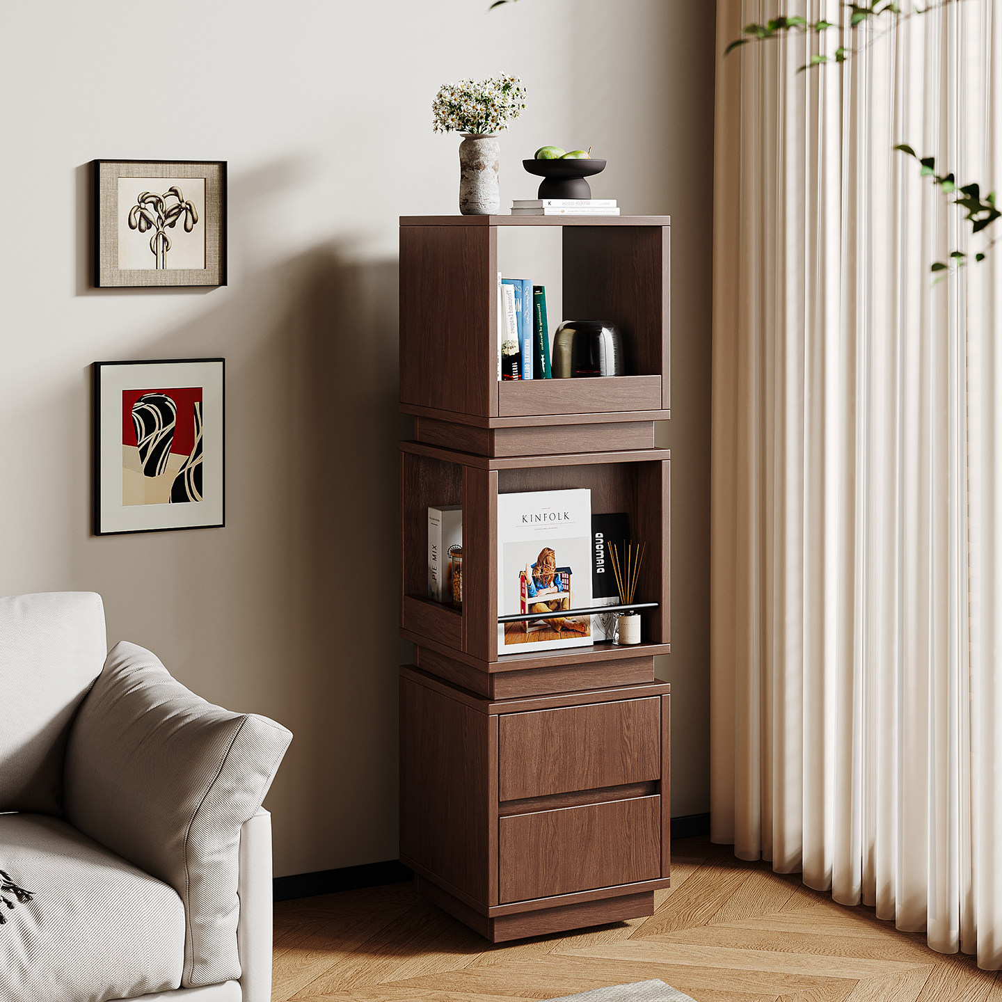 中古风可移动边柜陈列展示柜小户型靠墙家用客厅立柜旋转书柜储物,住宅家具,可移动边柜,淘宝优惠券,粉丝福利购,淘宝优惠卷