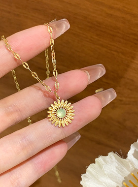 太阳花项链女2024新款小众设计感猫眼石毛衣链锁骨链颈链配饰