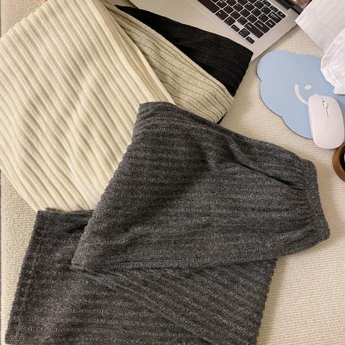 高个子新款软糯秋季冬天睡裤女纯色直筒阔腿家居遛弯长裤子可外穿