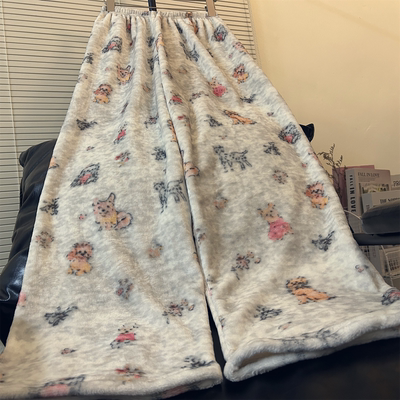加长款珊瑚绒睡裤女秋冬季加厚暖暖裤高个子法兰绒保暖卡通居家裤