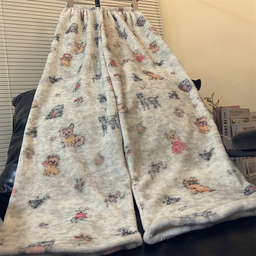 加长款珊瑚绒睡裤女秋冬季加厚暖暖裤高个子法兰绒保暖卡通居家裤