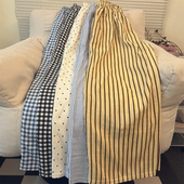 带口袋绑绳条纹睡裤 夏 宽松学生百搭可外穿居家格子裤 女薄款 遛弯裤