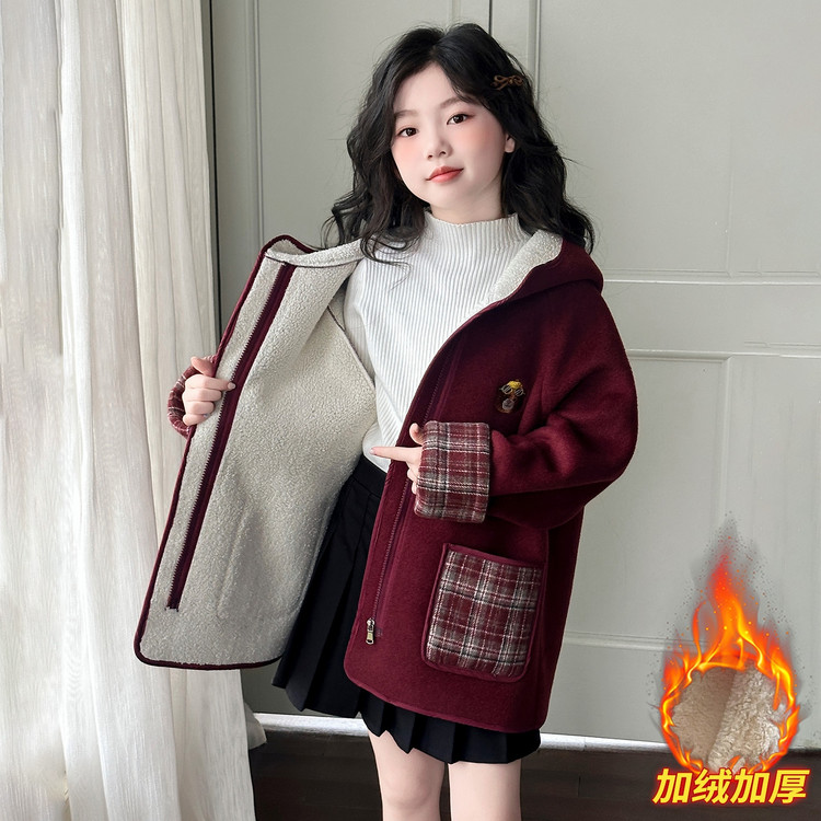 女童大衣中长款加绒加厚保暖冬装