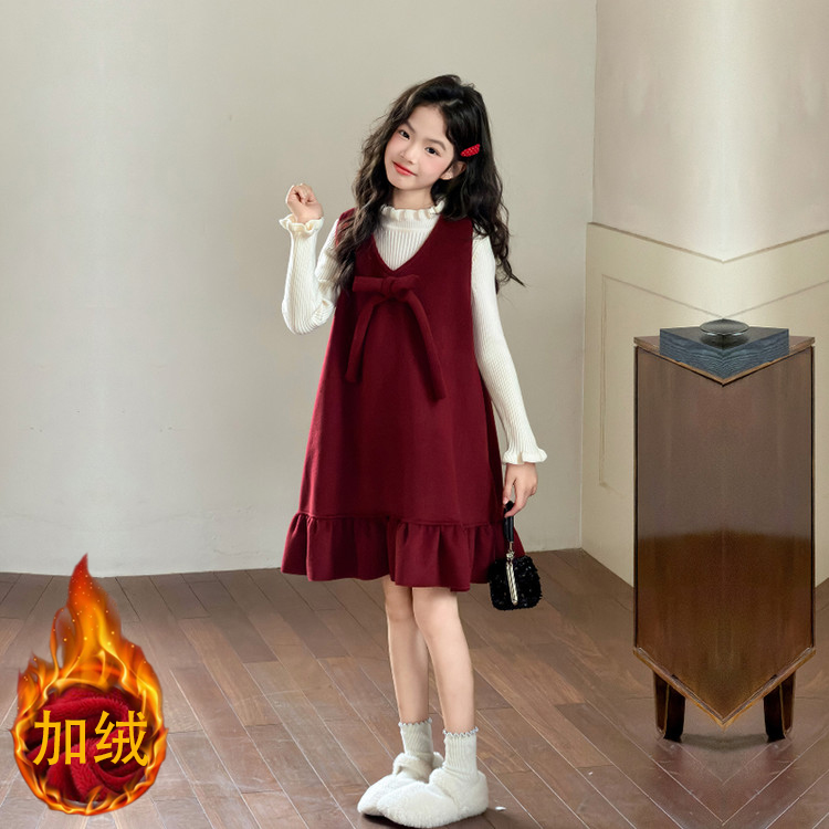 女童套装背心裙加绒加厚冬装天气