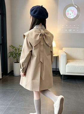 女童春秋中长款韩版风衣外套长袖