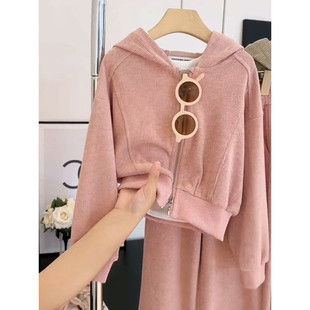 女童卫衣套装外套韩系2026新款春装中大童两件套阔腿裤连帽儿童装