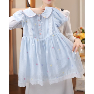 女童夏季 韩版 花边公主裙洋气时尚 薄 连衣裙刺绣碎花棉布裙2026新款