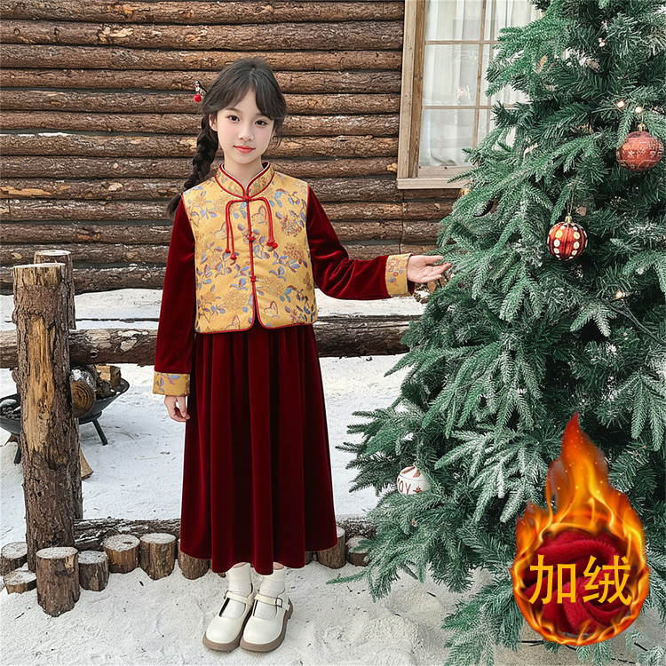 女童连衣裙加绒年服冬季套装洋气