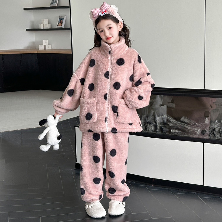 女童家居服睡衣冬季双面绒加厚潮