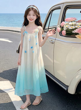 女童夏季渐变雪纺吊带雪纺连衣裙