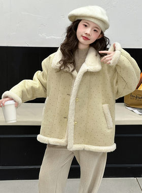 女童加绒皮毛一体加厚小碎花外套