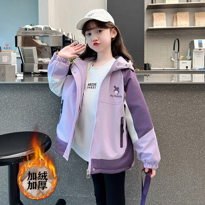 女童冬季外套夹棉加绒拼色洋气潮